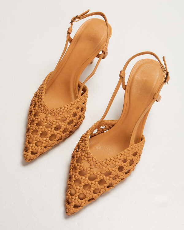 Mira Woven Pointed Toe Slingback Pumps - Image 2